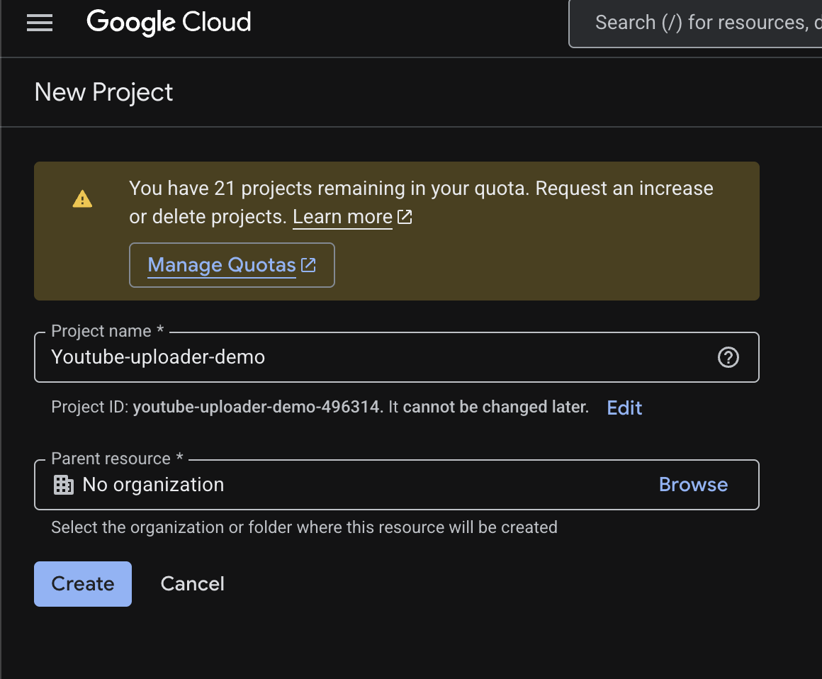 Create a Google Cloud project for Escbase Upload Center
