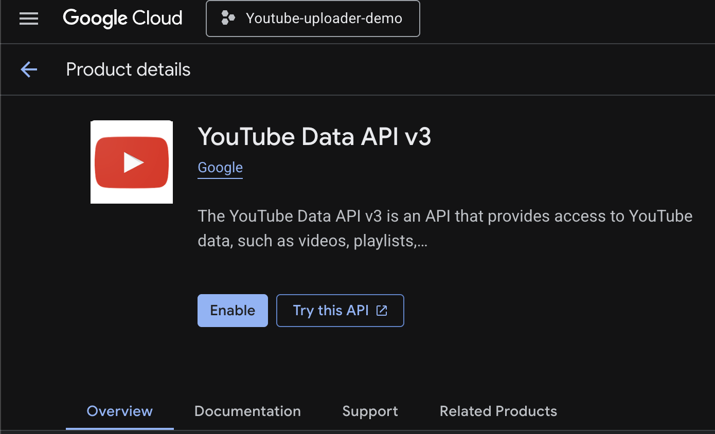 Enable YouTube Data API v3
